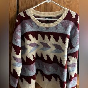 Geometric Patterned Sweater - Cream and Burgundy